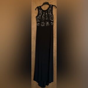 Morgan & Co Sleeveless Black Lace Zip In Back Evening Gown Prom Dress Slit 7/8